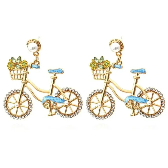 Anthropologie Jewelry - Anthropologie Blue Sweet Flowers Bicycle Crystal Earrings